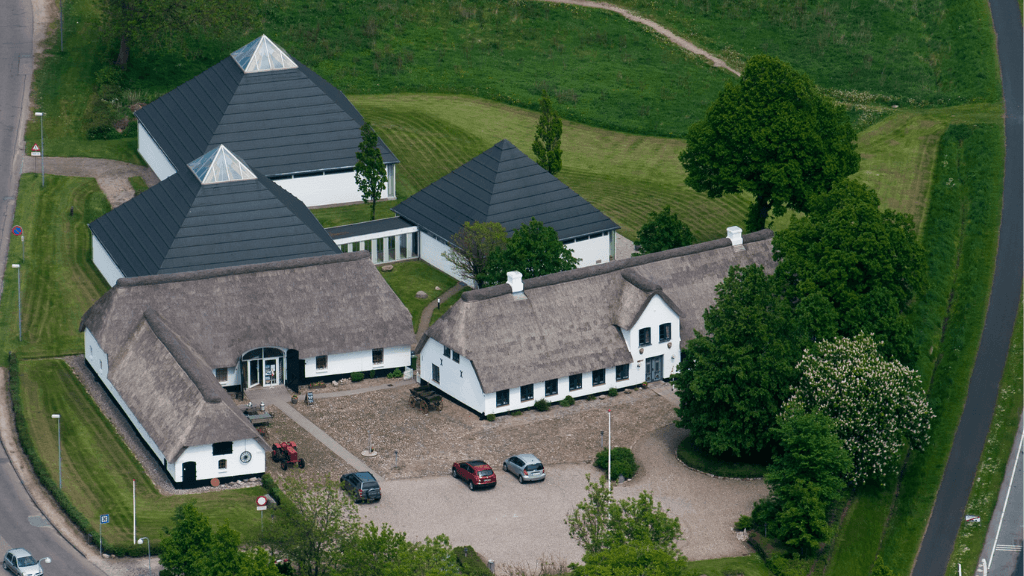 Thatch-roofed older property seen from above